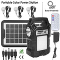 Portable solar power station with LED bulbs, solar panel, and remote control