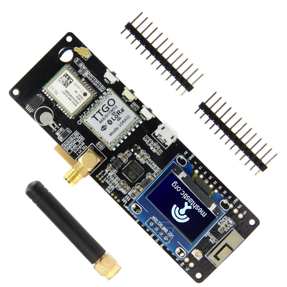 Electronic circuit board with antennas on a white background