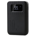 Black power bank with digital display on a white background