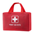 A red rectangular first aid kit bag with two top handles, featuring a white first aid cross symbol and the text 'FIRST AID KITS' on the front, shown on a plain white background.
