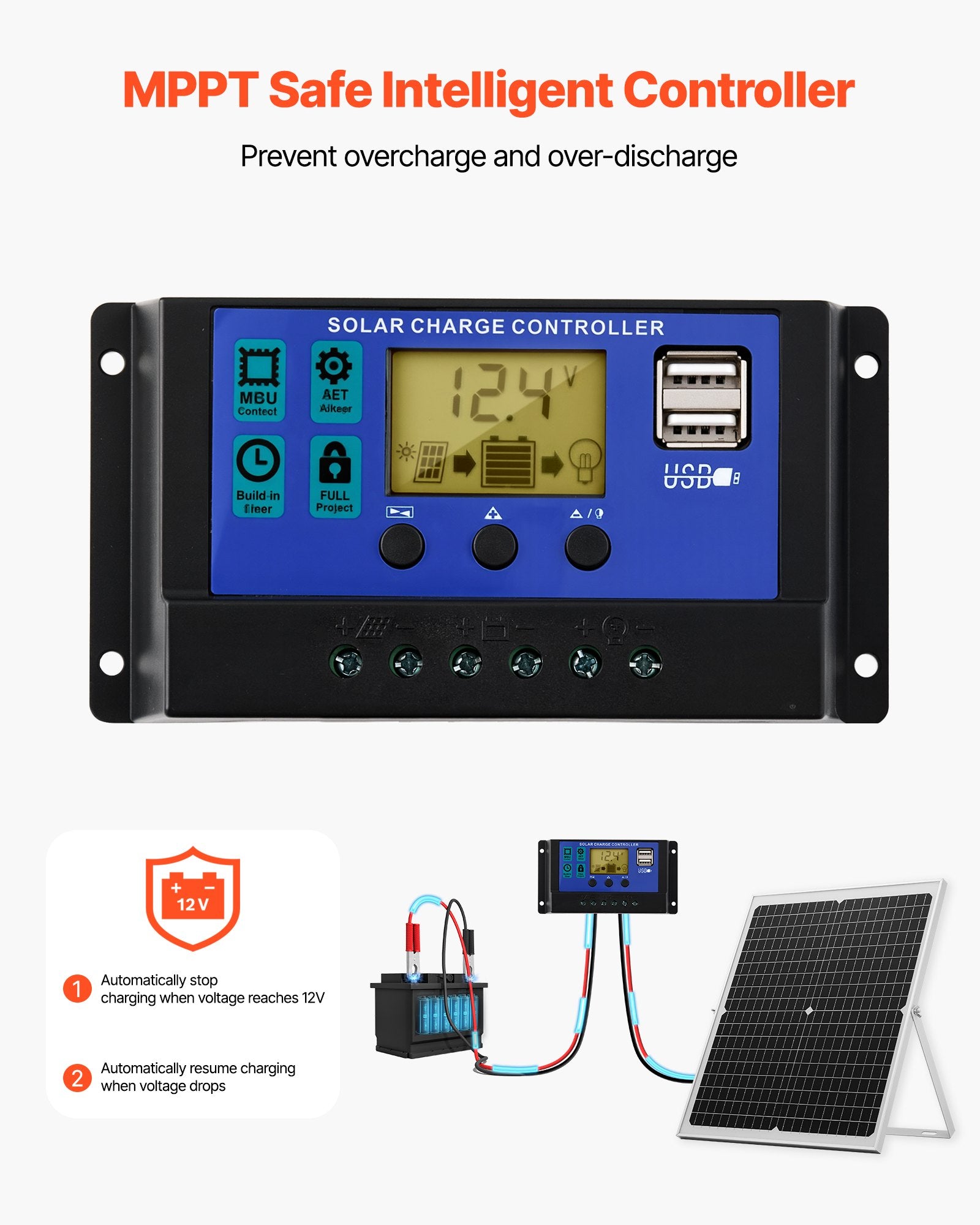 18V monocrystalline solar panel with kickstand front view