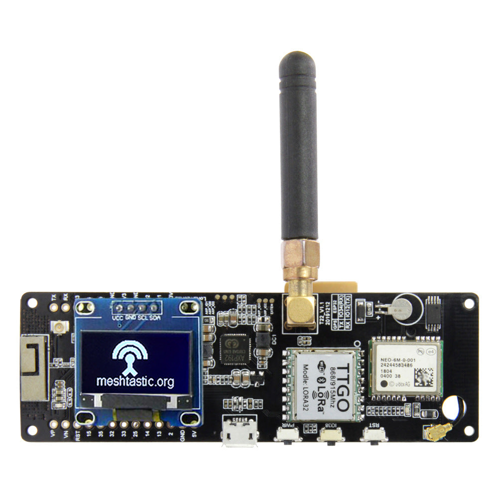 Electronic circuit board with wireless components on a white background