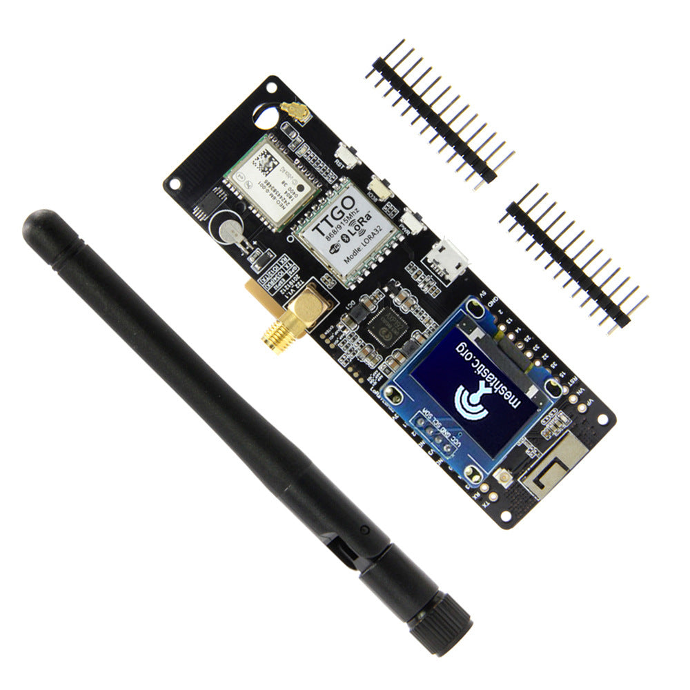Electronic circuit board with antennas on a white background