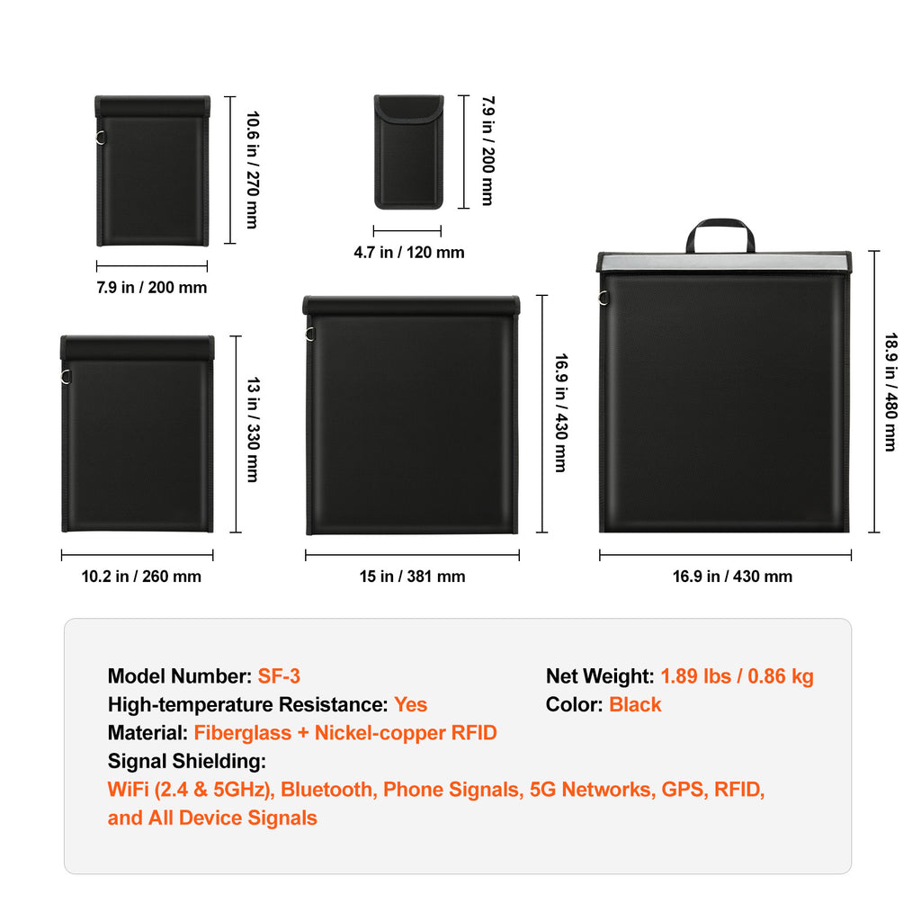 Black rectangular device with dimensions and technical specifications on a white background