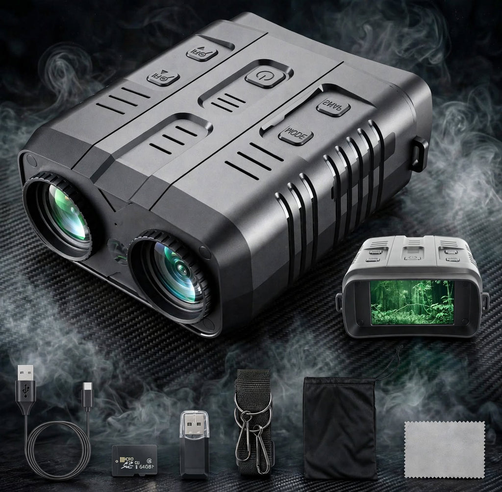 ApexVision TrailGuard Pro 4K Tactical Recon Binoculars - Day/Night Vision Goggles WiFi + 64GB
