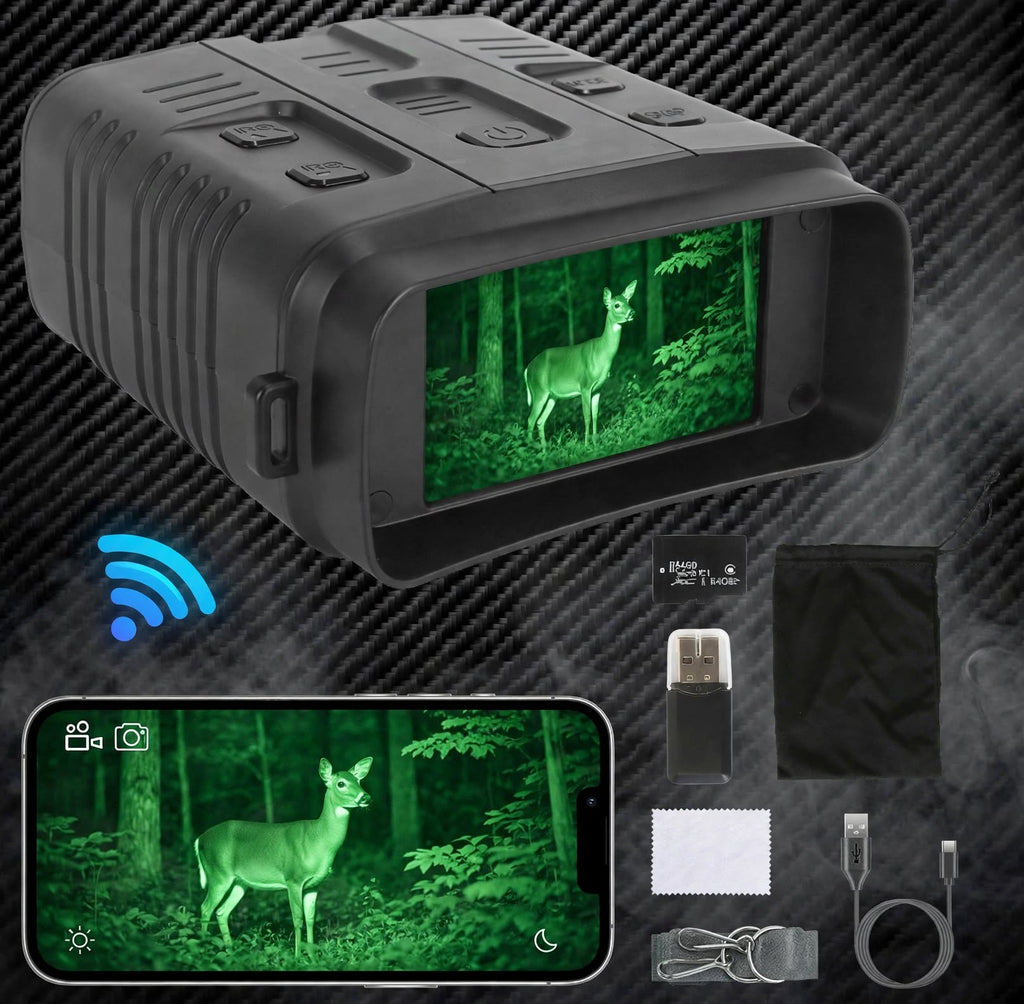 ApexVision TrailGuard Pro 4K Tactical Recon Binoculars - Day/Night Vision Goggles WiFi + 64GB