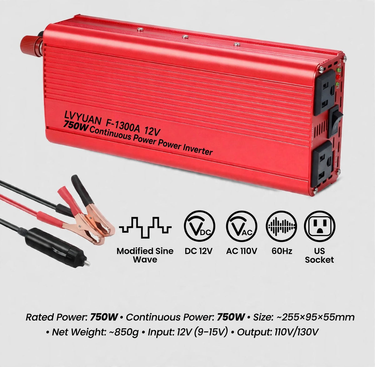 750W Prepper Power Inverter 12V to 110V - Off-Grid Emergency Car Battery Inverter