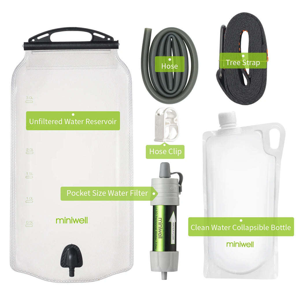 Gravity Water Filter Survival Kit 0.1 Micron Camping Hiking Emergency Preparedness