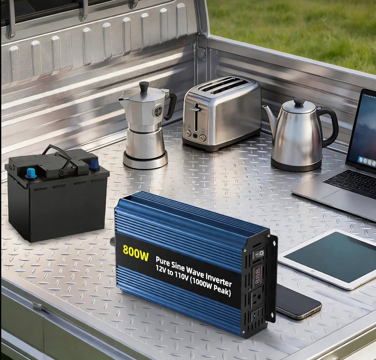 800W Pure Sine Wave Inverter 12V to 110V (1000W Peak) - Prepper Emergency Power