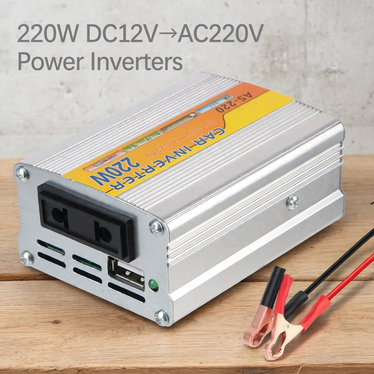 Inverter 12V to 220V 220W – Portable Car Power Adapter with AC Outlet & Multi-Protection