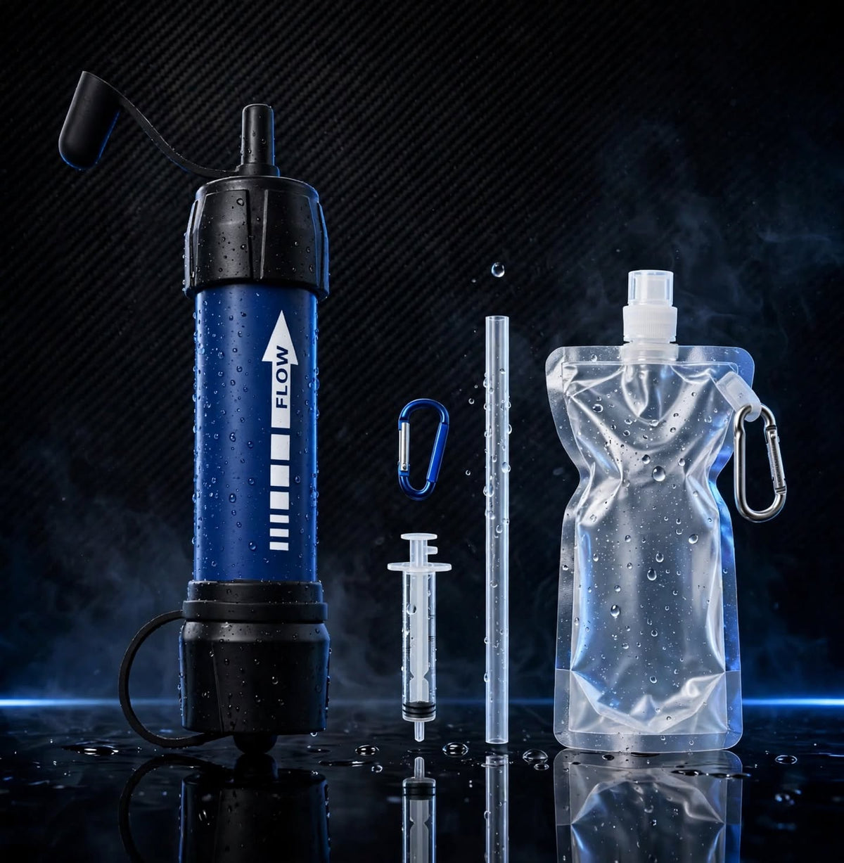 WRELS 5000L Tactical Survival Water Filter Straw - SHTF Bug Out Bag Water Purifier 0.01 Micron 3-Stage Coconut Carbon + Hollow Fiber UF Membrane - 1320 Gallon Emergency Filter with Gravity Bag & Syringe System