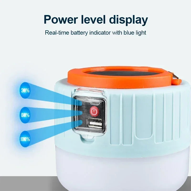 Solar Power Lantern Multi-Mode Rechargeable LED Camping Light with Power Bank