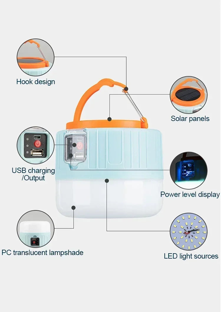 Solar Power Lantern Multi-Mode Rechargeable LED Camping Light with Power Bank