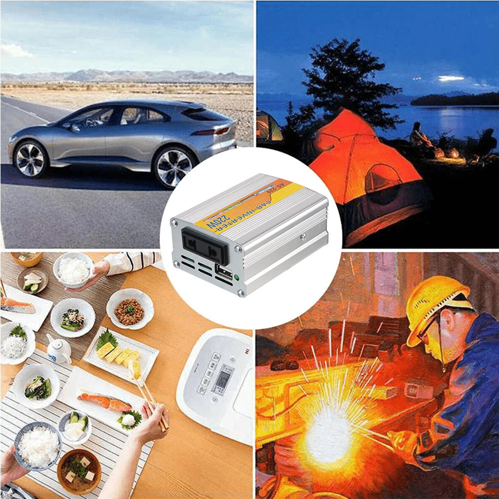 Inverter 12V to 220V 220W – Portable Car Power Adapter with AC Outlet & Multi-Protection