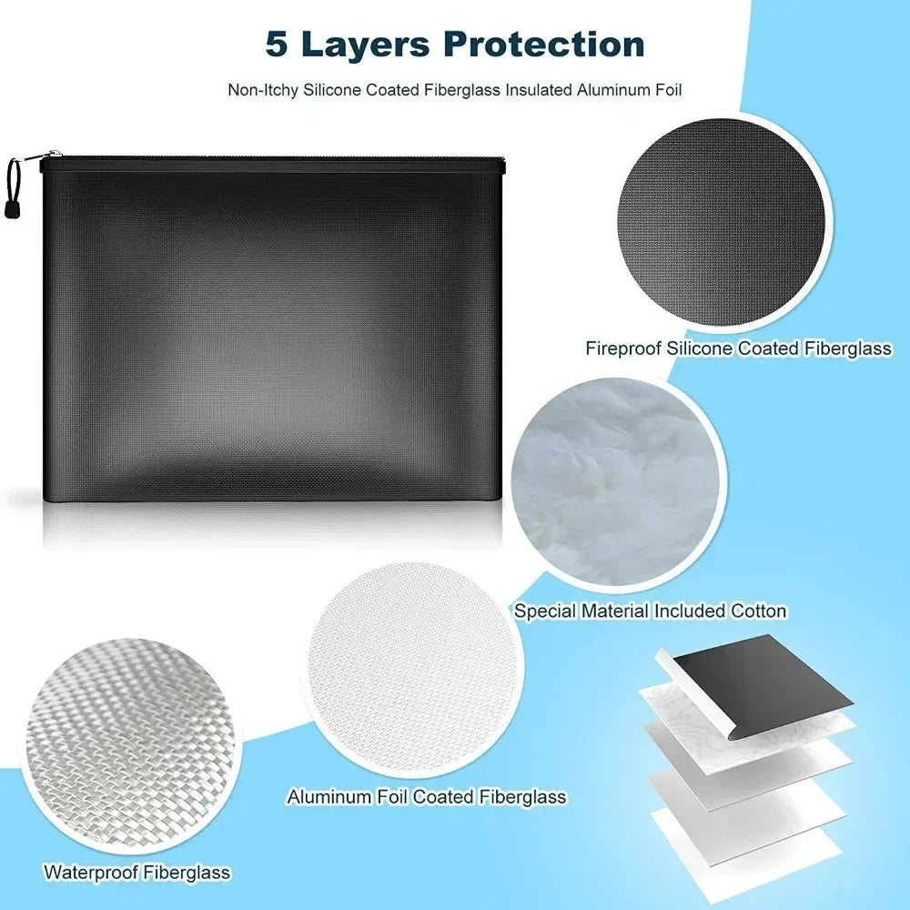 Black insulated aluminum foil with layers of materials shown on a blue background