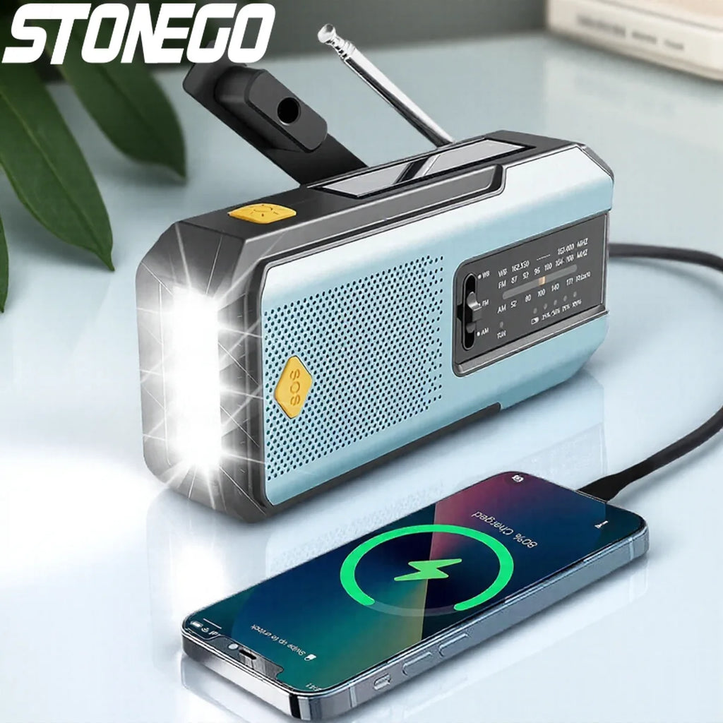 Hand Crank Radio Receiver Emergency Solar Power LED Torch Reading Light SOS Alarm 2000mAh Portable Outdoor Survival Radio
