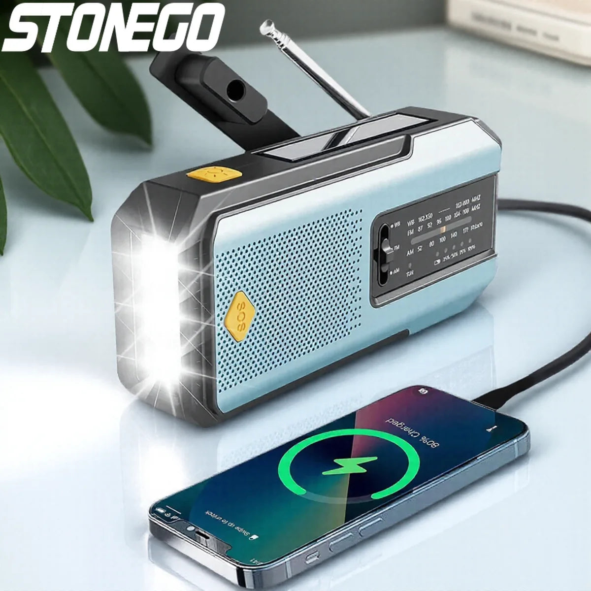 Hand Crank Radio Receiver Emergency Solar Power LED Torch Reading Light SOS Alarm 2000mAh Portable Outdoor Survival Radio