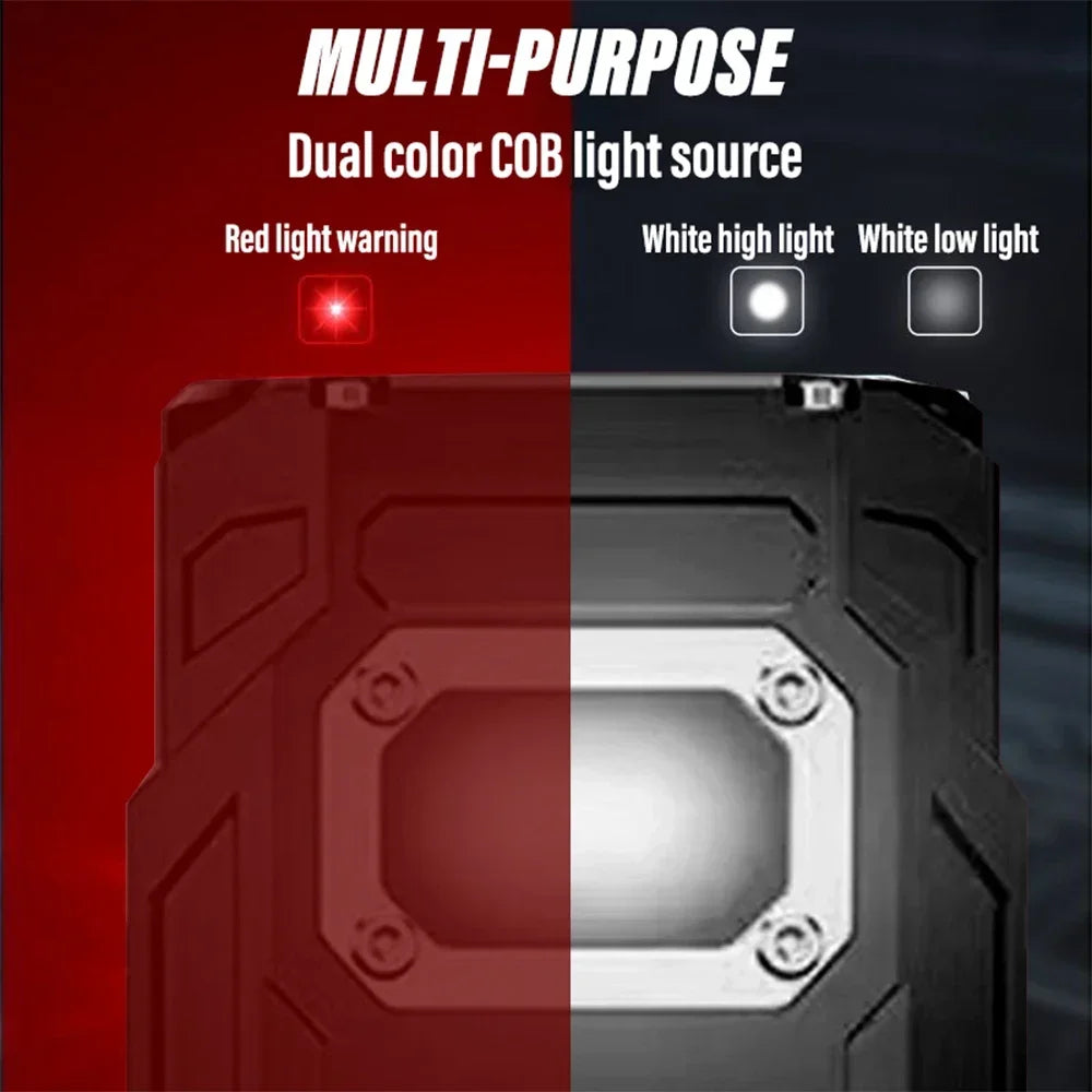 Multi-purpose dual color COB light source with red, white high, and white low light indicators.