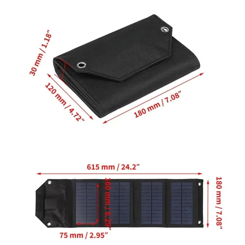 Black solar panel with measurements on a white background