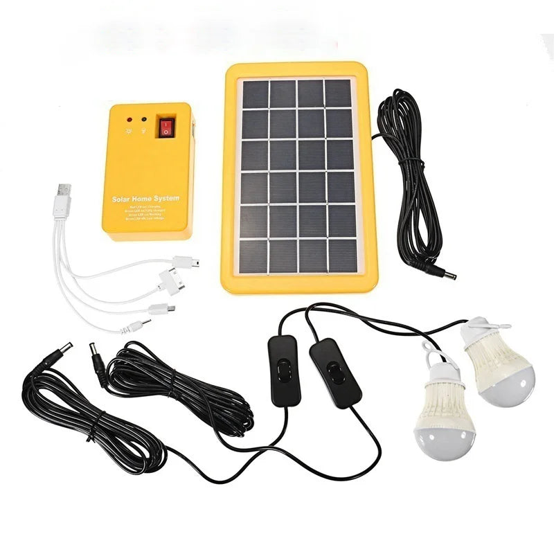 Generator Solar Panel Home System Kit With 3 LED Bulbs Solar Lamp Emergency Light 4 Heads USB Charging for Outdoor Garden