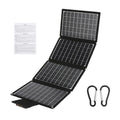 Foldable solar panel with carabiners and paper on a white background