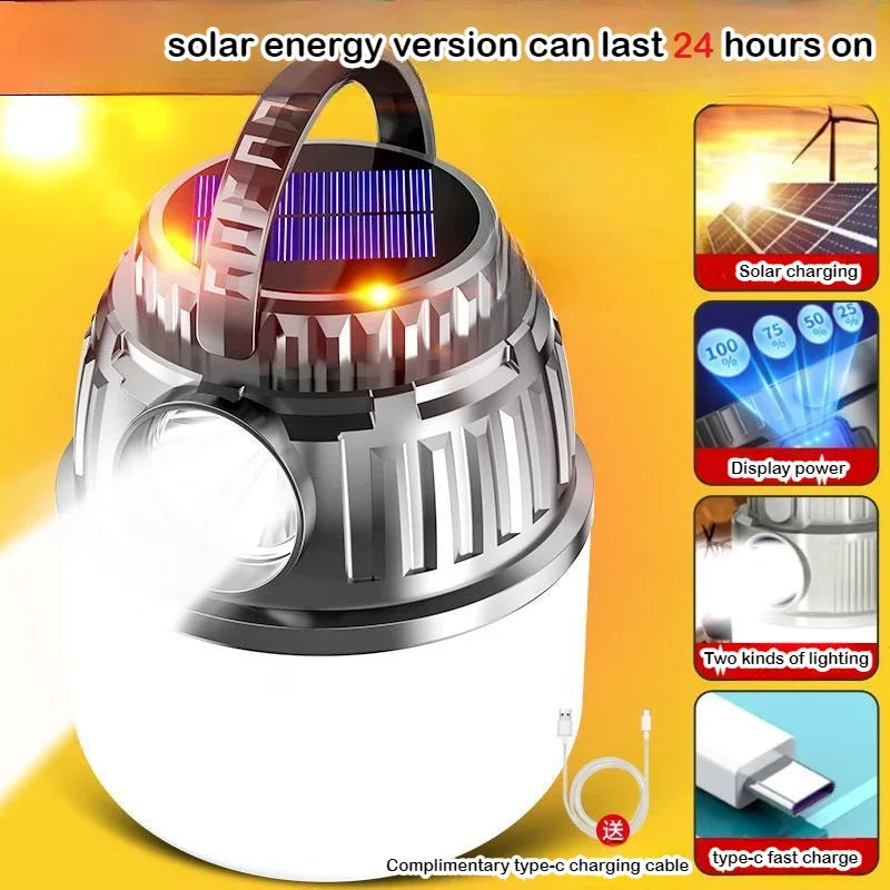 Solar Power Lantern Ultra-Bright Rechargeable LED Camping Light Outdoor Emergency