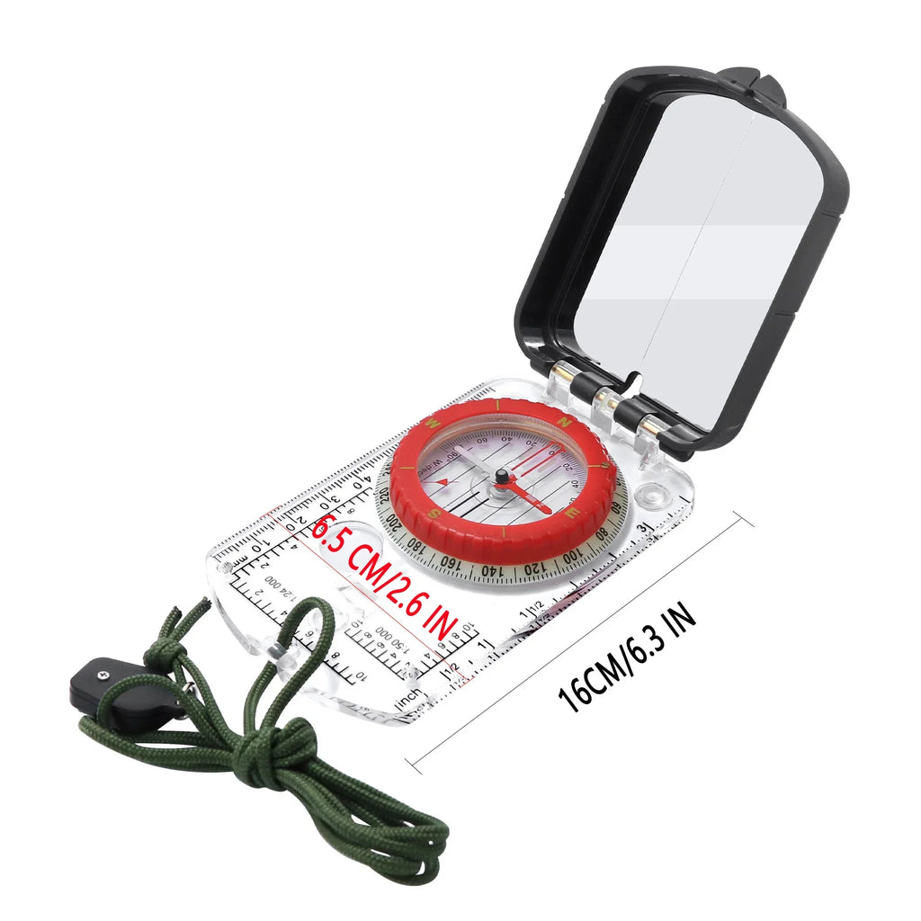 Compass with measurement details on a white background