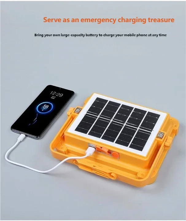 Solar Camping Light with Power Bank, IP66 Waterproof USB Rechargeable Emergency Flood Lamp