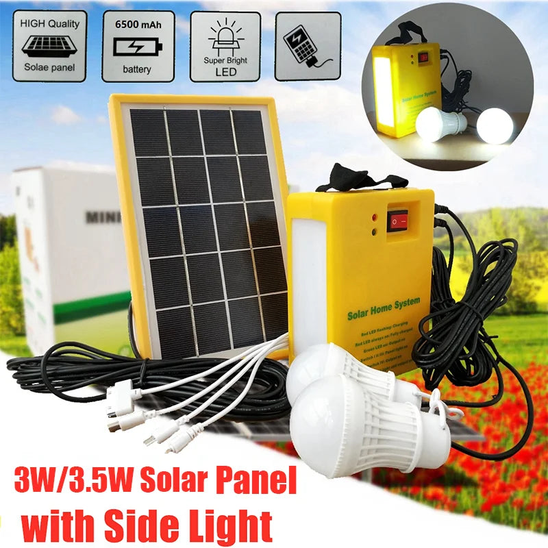 Generator Solar Panel Home System Kit With 3 LED Bulbs Solar Lamp Emergency Light 4 Heads USB Charging for Outdoor Garden