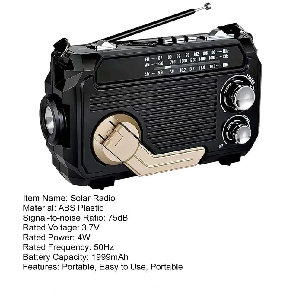 Hand Crank Emergency Radio, Solar  Portable Bluetooth 5.2 Speaker with AM/FM, TF Card, USB & LED Flashlight