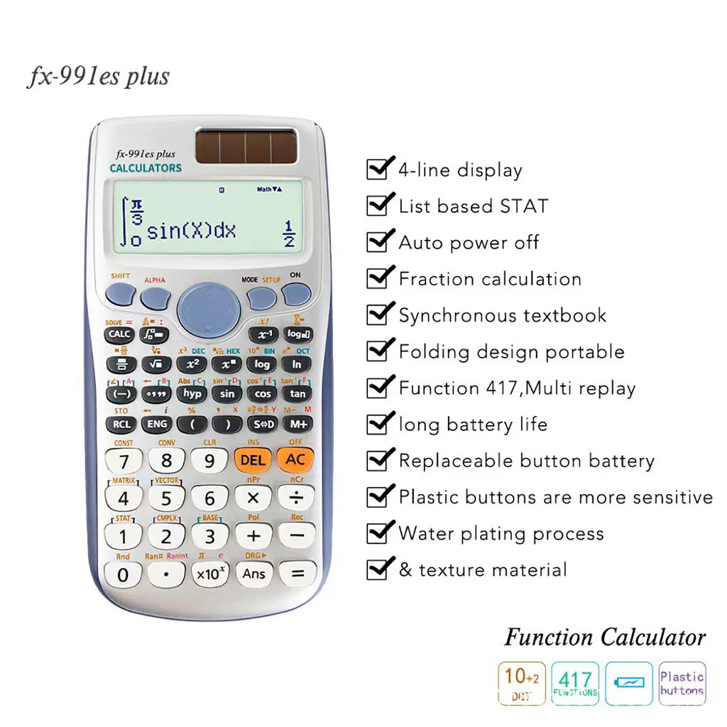 417-Function Scientific Calculator – Dual Power, 10+2 Digit Display