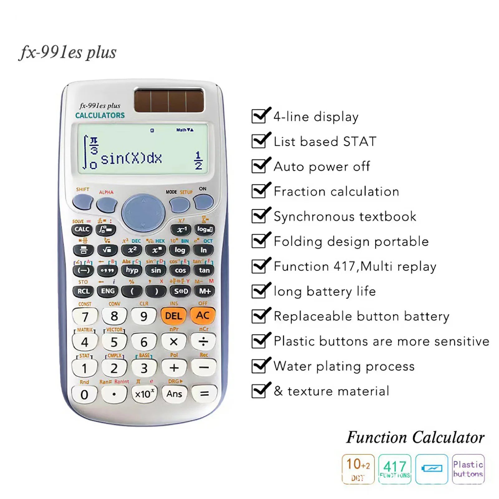 417-Function Scientific Calculator – Dual Power, 10+2 Digit Display