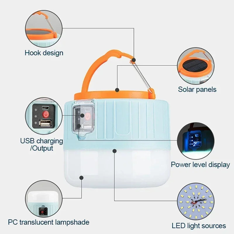 Solar Power Lantern Multi-Mode Rechargeable LED Camping Light with Power Bank