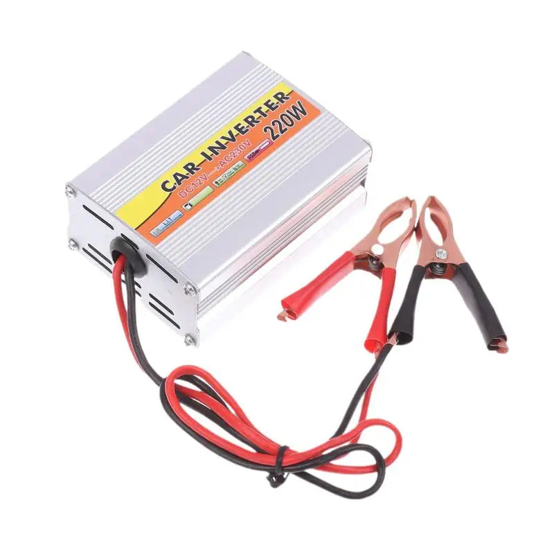 Inverter 220W 12V to 220V – Portable Car & Solar Power Converter with USB & Battery Clips