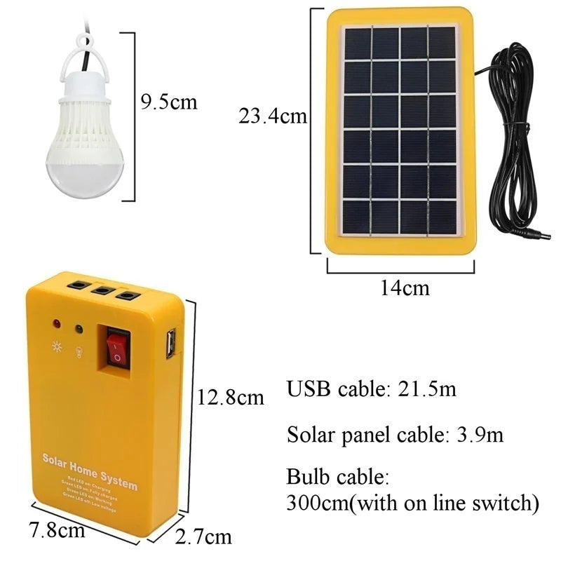 Generator Solar Panel Home System Kit With 3 LED Bulbs Solar Lamp Emergency Light 4 Heads USB Charging for Outdoor Garden