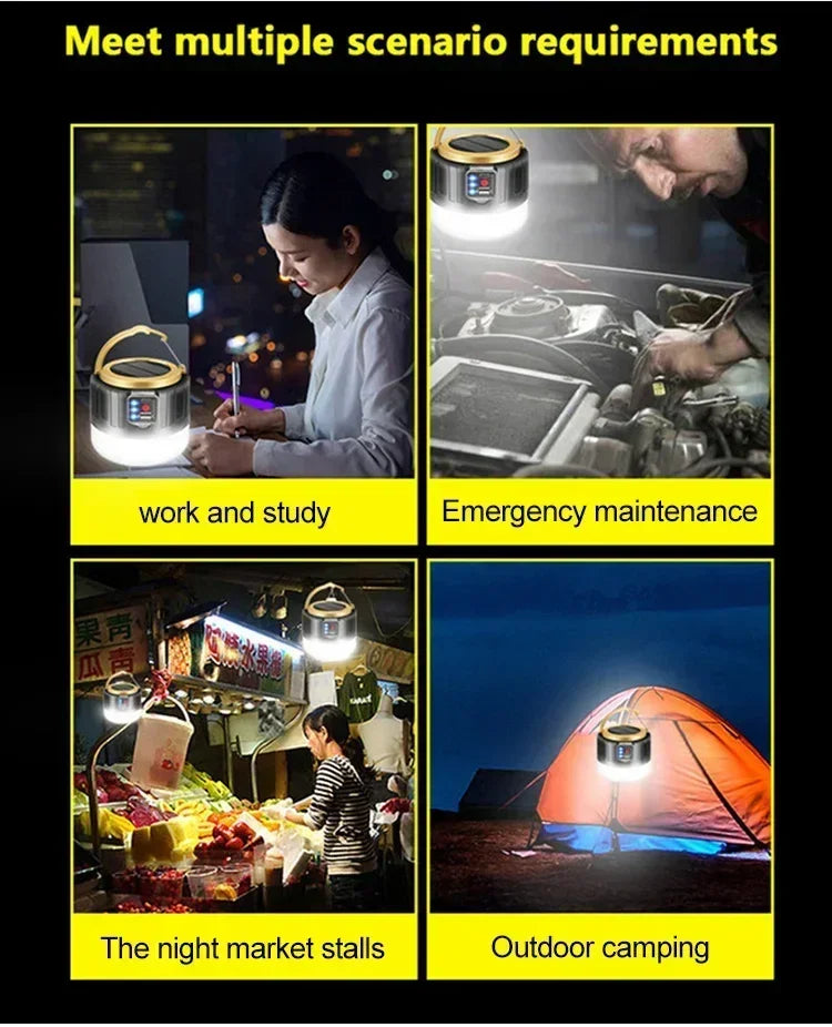 Solar Power Lantern Multi-Mode Rechargeable LED Camping Light with Power Bank