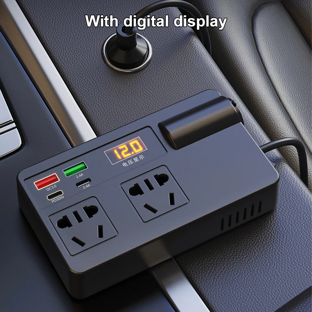 Inverter 12V to 220V 220W – Portable Car Power Adapter with AC Outlet & Multi-Protection