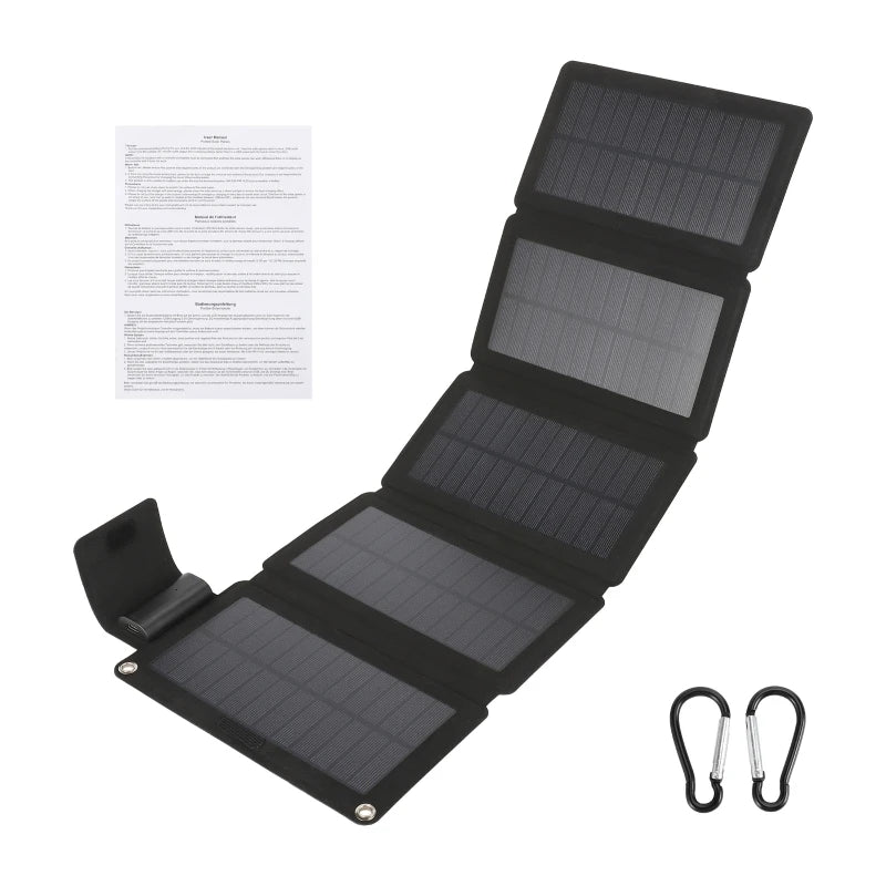 Foldable solar panel with carabiners on a white background