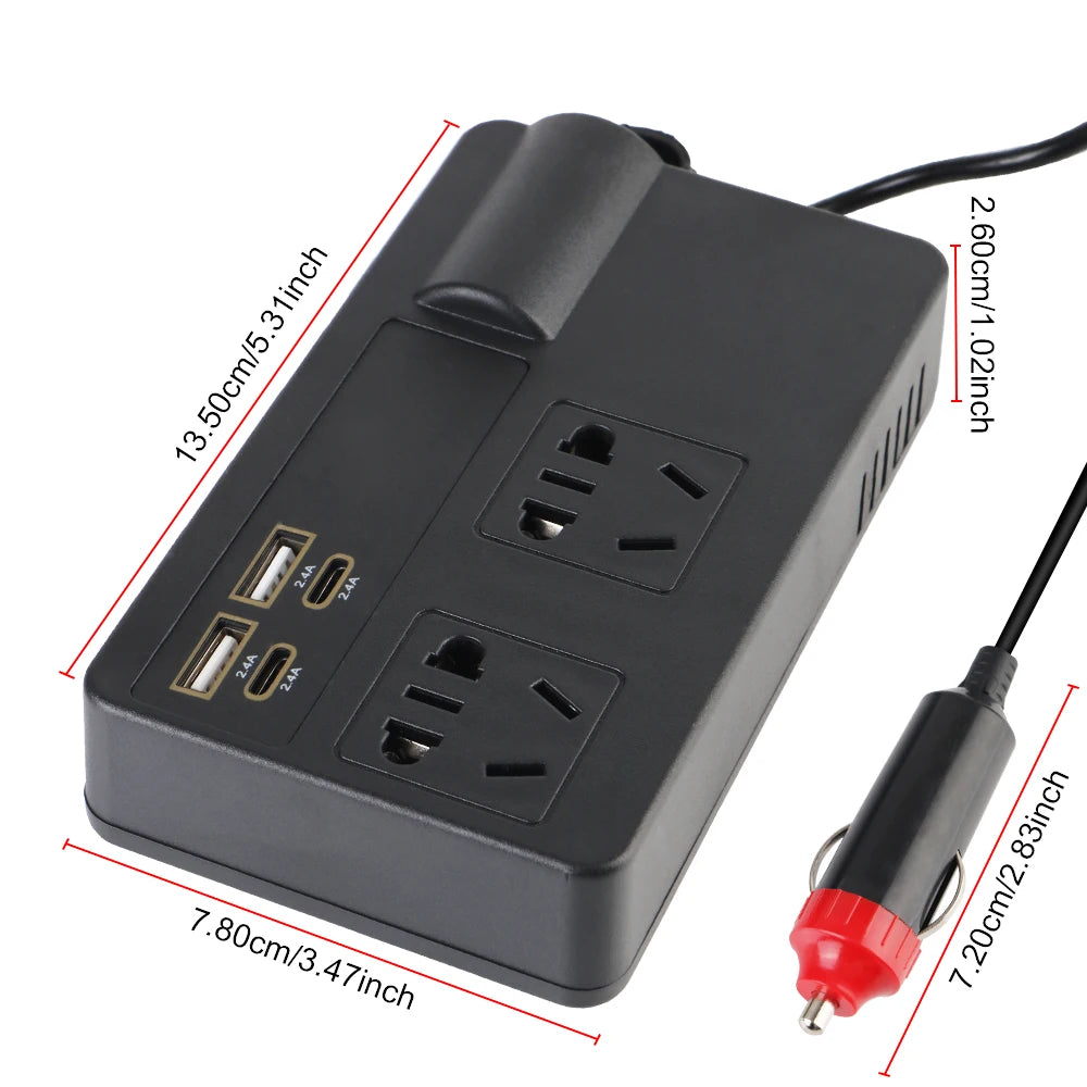 Inverter 12V to 220V 220W – Portable Car Power Adapter with AC Outlet & Multi-Protection