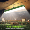 Outdoor setting with a waterproof light fixture during rain, highlighting its dust and water resistance features.