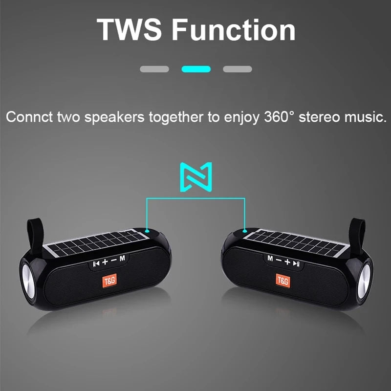 Radio Solar Charging Portable T&G TG182 Wireless Bluetooth Speaker with Auto FM Radio Tuner & 10W Loud Stereo Sound