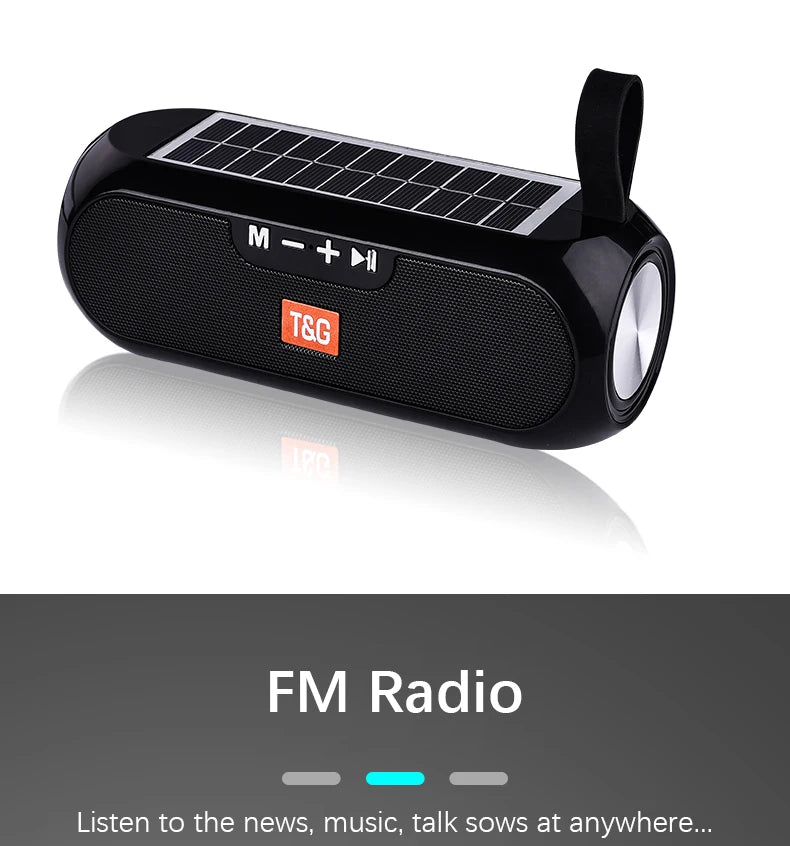 Radio Solar Charging Portable T&G TG182 Wireless Bluetooth Speaker with Auto FM Radio Tuner & 10W Loud Stereo Sound