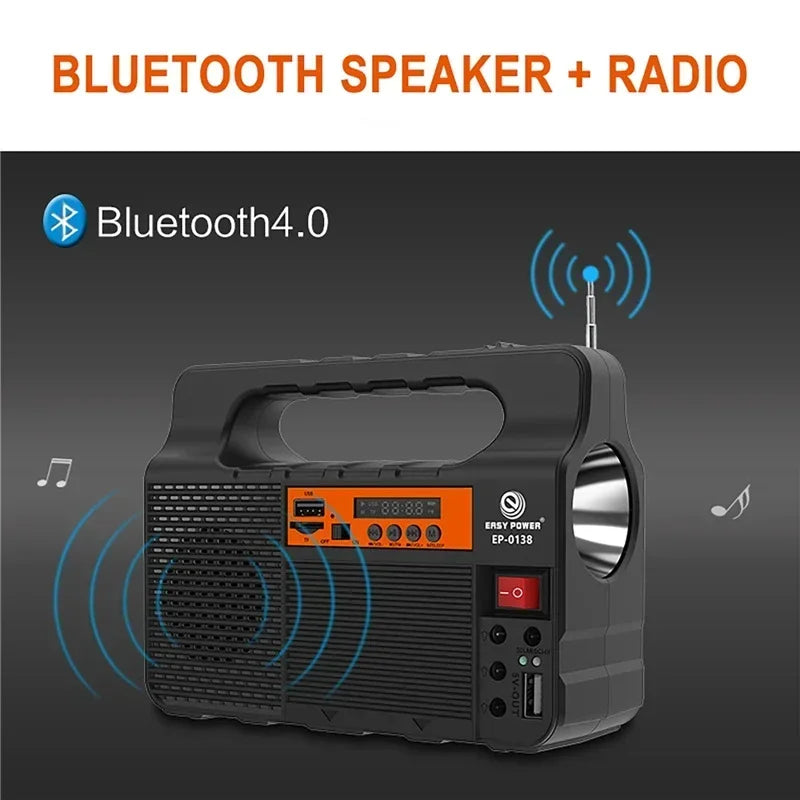 Solar Generator Lighting Kit with Solar Panel, 3 LED Bulbs, FM Radio & Bluetooth Speaker.