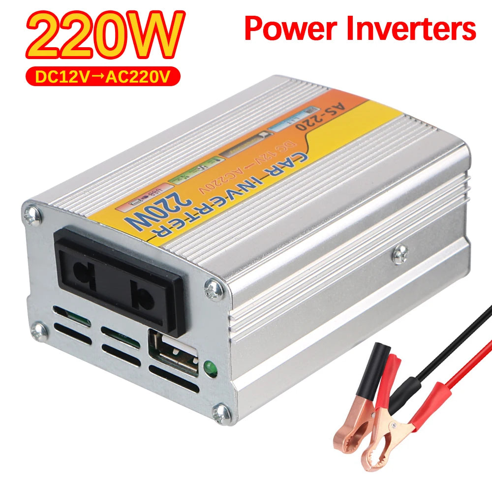 Inverter 12V to 220V 220W – Portable Car Power Adapter with AC Outlet & Multi-Protection