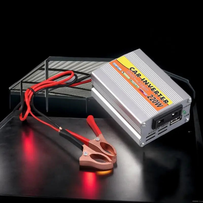 Inverter 220W 12V to 220V – Portable Car & Solar Power Converter with USB & Battery Clips