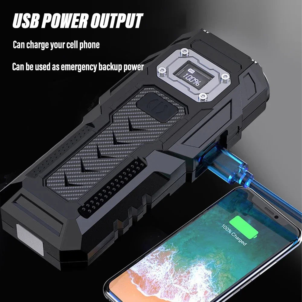 Power bank with USB power output feature, charging a smartphone.