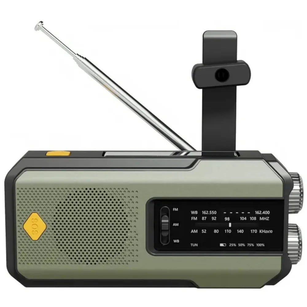 Hand Crank Radio Receiver Emergency Solar Power LED Torch Reading Light SOS Alarm 2000mAh Portable Outdoor Survival Radio