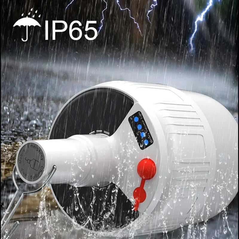 White handheld device with IP65 rating in a rainstorm