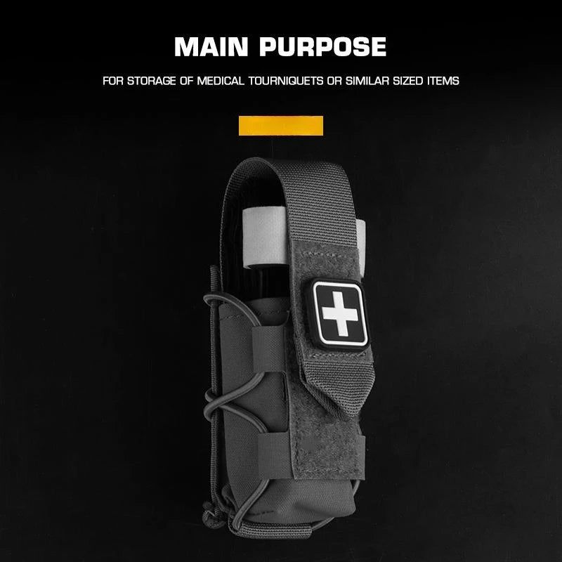 Gray tactical pouch with medical cross emblem on a black background, featuring WOSPORT branding.