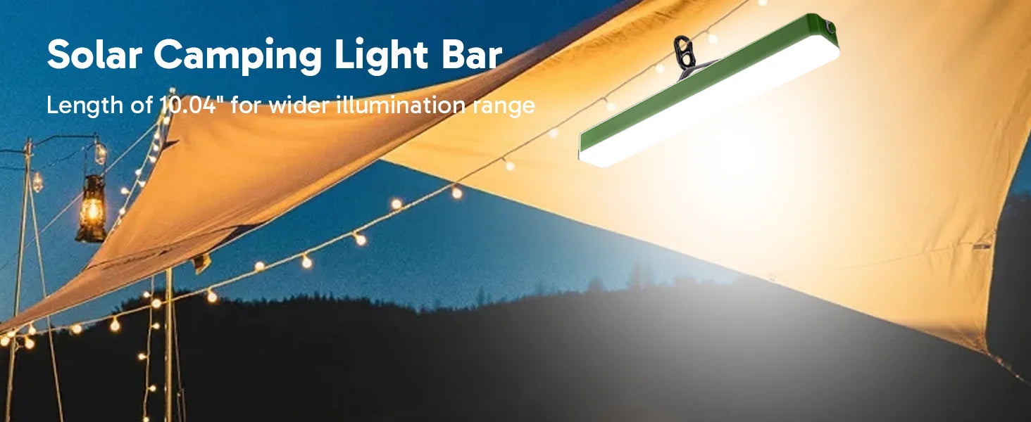 Solar Camping Lantern - 5400mAh Power Bank,2500LM IPX5 Waterproof,4 Modes & Magnetic Hook - Portable Camping Light Bar for Tent